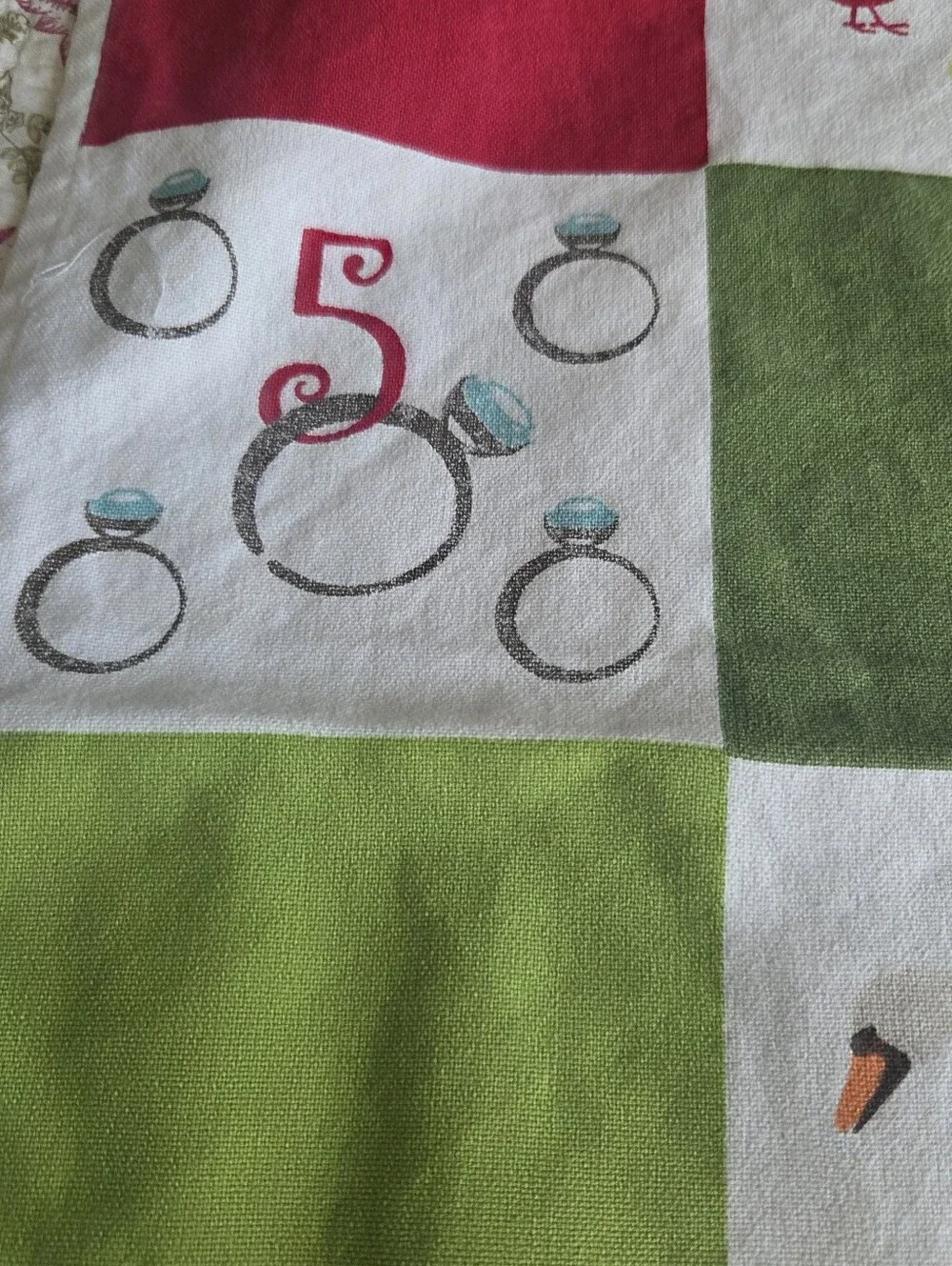 Crate And Barrel Green & Red Numbered Quilt-Style Tea Towel